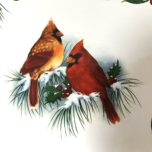 Christmas Cardinal Decorative Plate Mistletoe Mountain White Red - Picture 6 of 7
